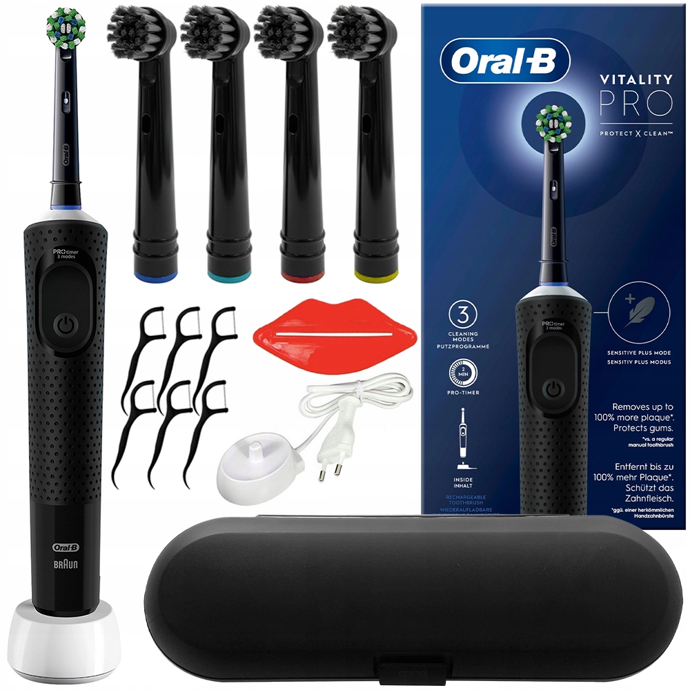 Elektrická zubná kefka Oral-B Vitality Pro čierna + 4 ďalšie produkty